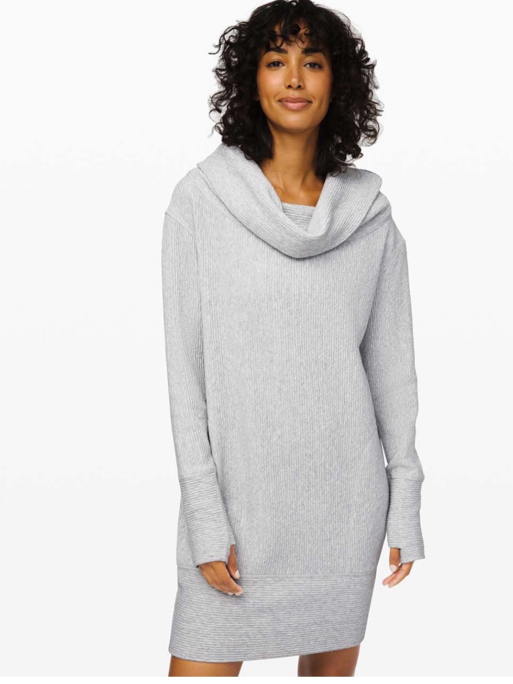 Lululemon Along The Way Light Gray Cowl-Neck Sweater Dress Size 8